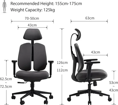 Vista 3 de EUREKA ERGONOMIC Silla de oficina ergonómica con soporte para la espalda, sillas de escritorio de oficina en casa, respaldo doble, silla de oficina