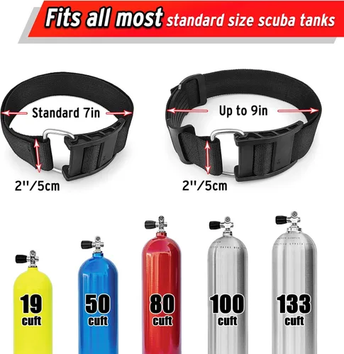 Vista 7 de Paquete de 2 soportes para tanque de buceo, cilindro de tanque BCD de buceo universal, correa de cinturón de banda ajustable con hebillas de leva
