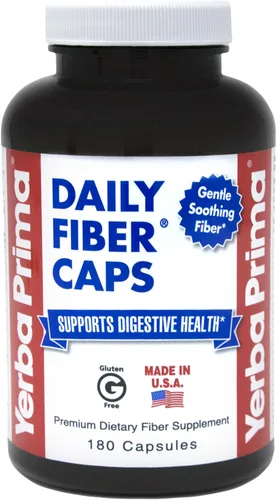 Yerba Prima Daily Fiber Caps - 180 cápsulas - Suplemento de fibra dietética soluble e insoluble - Limpieza de colon - Salud intestinal - Vegano, sin