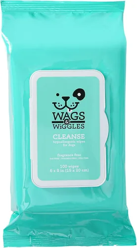Wags & Wiggles Cleanse Toallitas Hipoalergénicas 100ct | Toallitas Hipoalergénicas para Perros Paquete de 100 Unidades, Sin Fragancia | Baño Sin