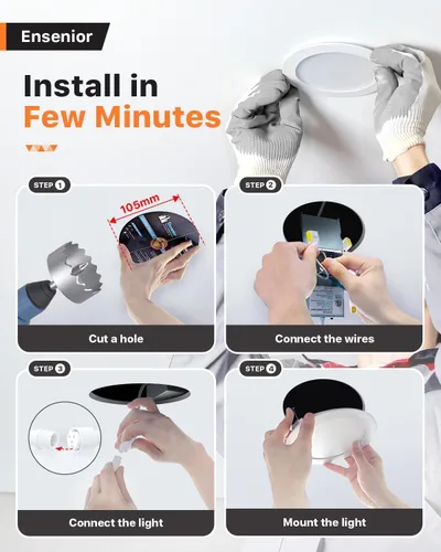 Vista 6 de Ensenior Paquete de 16 luces LED empotrables de techo de 4 pulgadas, 2700 K blanco suave, regulable, 750 lm 9 W 120 V, luz descendente de oblea sin