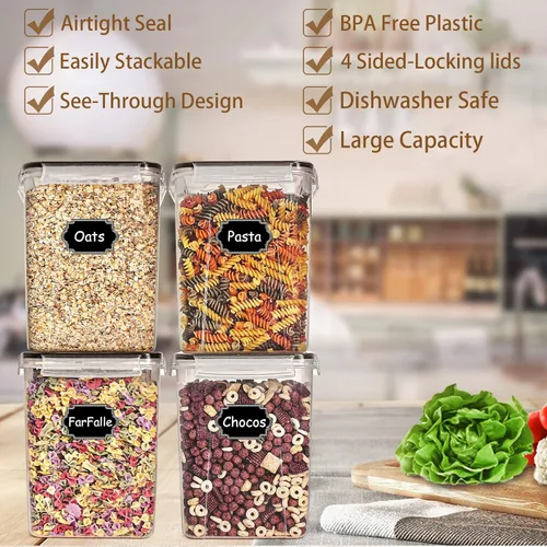 Vista 2 de Wildone Contenedores grandes de almacenamiento de alimentos de 5.2 litros/175 onzas, 4 recipientes herméticos de plástico sin BPA para harina