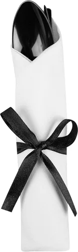 Vista 15 de Moderna - Juego de cubiertos de plástico negro con servilleta blanca, cinta negra, 7 1/4 x 2 x 1 3/4 pulgadas, caja de 100