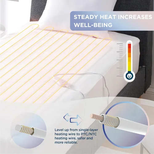 Vista 3 de Bedsure Protector de colchón térmico tamaño individual – Protector de colchón eléctrico con controlador individual y 4 ajustes de calor, calentador