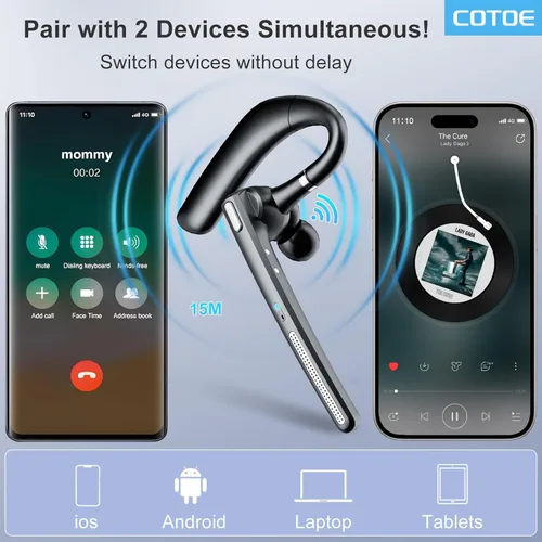 Vista 7 de Auriculares Bluetooth V5.3, auricular inalámbrico con estuche de carga de 500 mAh, auriculares manos libres, micrófono con cancelación de ruido