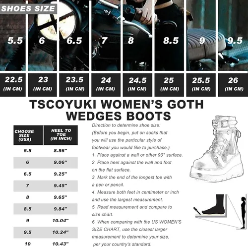 Vista 6 de Tscoyuki - Botas de plataforma de tobillo para mujer, botas con tacón alto grueso, botas de combate con punta redonda estilo gótico, con cordones