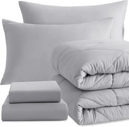 Vista 28 de NTBAY Juego de edredón individual con sábanas, 5 piezas de ropa de cama suave y transpirable, cama individual en una bolsa, juego de edredón