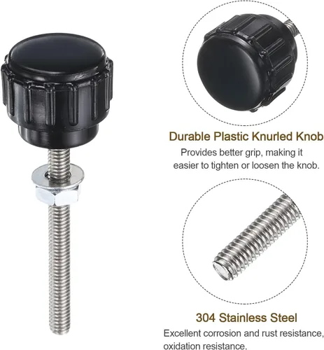 Vista 3 de Uxcell - 4 juegos de pomos moleteados con tornillos de pulgar, tuercas y arandelas, rosca macho métrica M3 x 30 mm, 14 mm de plástico, cabeza de 304