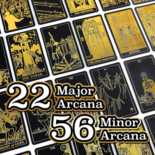 Vista 3 de Prophet Baraja de cartas de tarot de lámina dorada, 78 cartas originales juego de adivinación con libro guía para principiantes, cartas de tarot