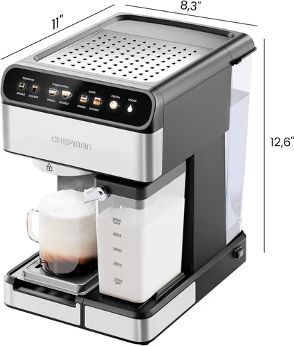 Vista 8 de Chefman CaféMaster Pro - Máquina de café expreso, prepara shots individuales o dobles, cafetera con espumador de leche integrado para capuchino