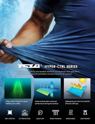 Vista 4 de TSLA Camisas de compresión para hombre UPF 50+, de manga corta, de secado rápido, camisa de entrenamiento atlético, protector de erupciones