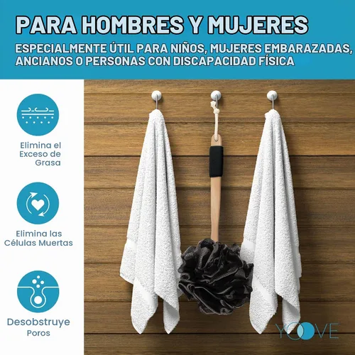 Vista 4 de Esponja exfoliante de espalda con infusión de carbón de bambú, lufa con asa, esponja de ducha exfoliante para hombres y mujeres, cuenta con 1