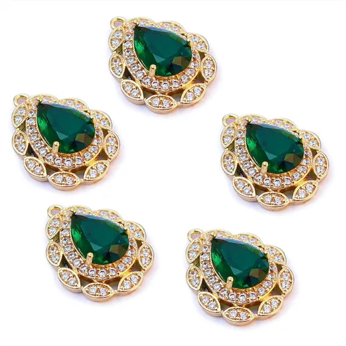 Vista 8 de Abalorios de aleación chapada en oro con circonita de lágrima para hacer joyas, pulseras, collares, aretes, colgantes, suministros de manualidades