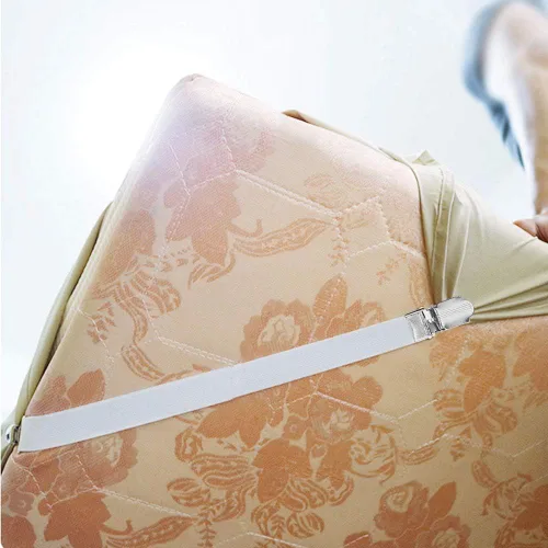 Vista 3 de TOPINCN 4 piezas de sujetadores elásticos para sábanas de cama, correas cruzadas para colchón, clips resistentes, correas flexibles para fundas