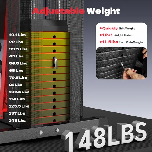 Vista 4 de Home Gym Workout Equipment 148LB Weight Stack, Full Body Workout Machine for LAT Pulldown, Chest Press, Leg Extension & Strength Training, Multi