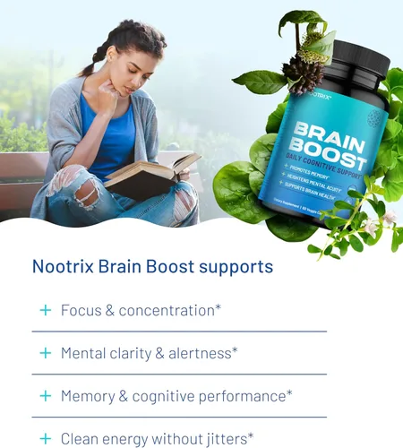 Vista 3 de Brain Boost de Nootrix - Paquete de 2 120 cápsulas - Suplemento nootrópico premium - Mejora la función cognitiva y la memoria, mejora el enfoque