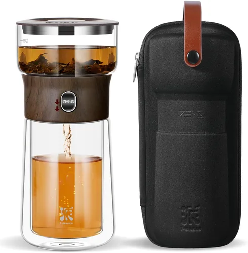 Vista 15 de ZENS Tetera infusora de té de vidrio moderna, tetera inteligente de un solo toque para difusores de té sueltos con taza aislada y kits de té