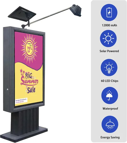 Vista 3 de Luz solar para señal, luces solares resistentes de 60 LED, iluminación para letreros al aire libre, 12000 mAh, iluminación comercial impermeable
