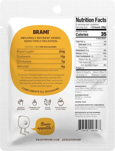 Vista 2 de BRAMI Lupini Beans Snack, Mediterranean Medley 0.27 oz de proteína vegetal, 0.00 oz de carbohidratos netos Vegano, vegetariano, keto, a base