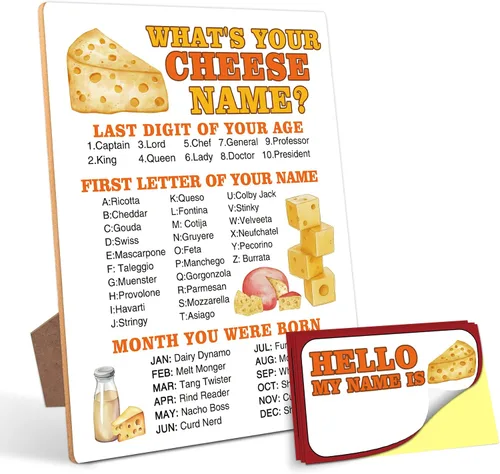 Decoración para fiesta de queso, ¿Cuál es el nombre de tu queso? Juego, 30 pegatinas, perfecto para actividades de fiesta de cumpleaños, señal de