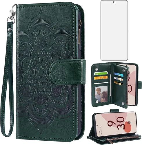 Vista 10 de Asuwish Funda de teléfono para Google Pixel 6A 5G 2022 con protector de pantalla de vidrio templado y soporte de tarjeta de crédito con tapa