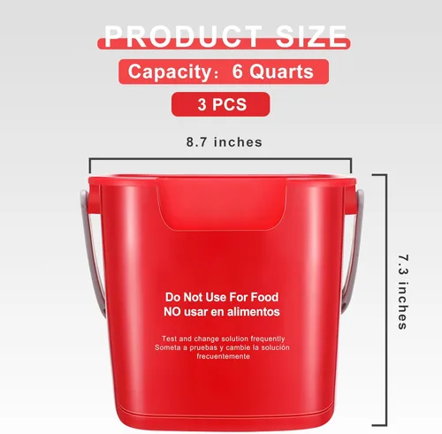 Vista 2 de Uiifan 3 Pcs 6 Quart Cleaning Bucket Small Sanitizing Square Bucket Detergent Pail Plastic Cleaning Pail with Handles and Measurements Spout for