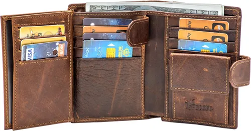 Vista 4 de Portatarjetas de cuero genuino RFID grande con cierre a presión 3 ventanas de identificación para hombres Clásico