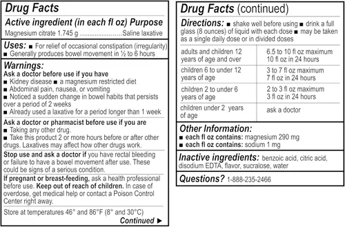 Vista 4 de A+Health Magnesium Citrate Oral Solution, Saline Laxative, Lemon Flavor, Made in USA, Dye-Free, Sugar Free, 1 Bottle, 10 Fl Oz