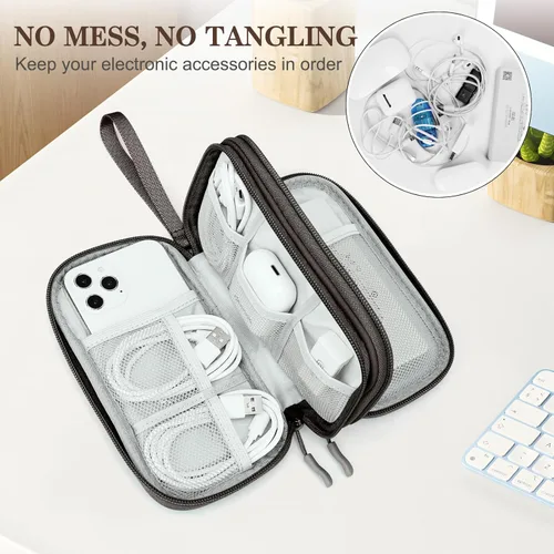 Vista 404 de FYY Organizador para accesorios electrónicos, para viajes, para cables, celular y cargadores, estuche portátil, impermeable, doble capa, bolsa