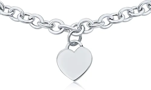 Vista 2 de Bling Jewelry Personalized Substantial Solid Link Heart Shape Tag Charm Bracelet 7.5 8 Inch Necklace 16" For Women Teens .925 Sterling Silver Made