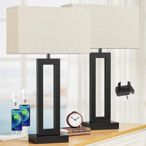 Vista 18 de Lámparas modernas de 22 pulgadas de alto para sala de estar, lámparas táctiles para mesa de luz con USB C + A, regulables con 3 niveles, para mesas