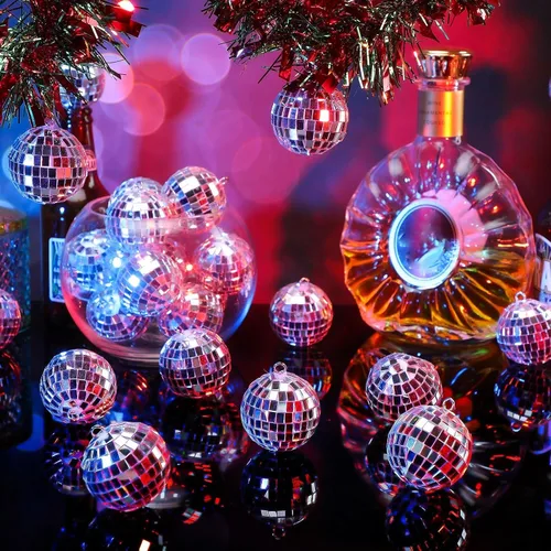 Vista 2 de MTLEE 20 piezas de decoración de bolas de discoteca de varios tamaños, decoración de fiesta, adornos de bola de discoteca, espejo pequeño grande