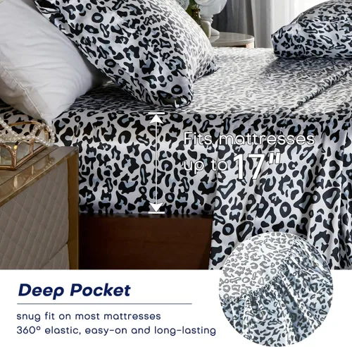 Vista 3 de Satin Sheet Set Cal King Size,Extra Deep Pocket Cal King Sheet Set Cooling,4 Piece Sheet Set Breathable and Cooling,Soft&Wrinkle Free