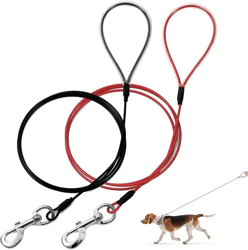 Vista 8 de Correa para perro a prueba de masticación Mi Metty, correa de cable metálico de 6 pies, correa resistente hecha de cuerda de alambre recubierta