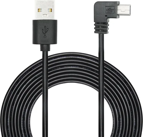Vista 10 de Cable de alimentación de cámara de tablero de ángulo recto de 11.5 pies, cable de carga mini USB de 90 grados 24 AWG para Garmin Nuvi GPS, cámara