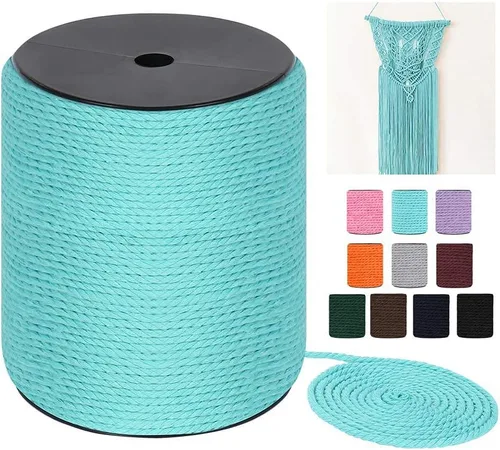 Vista 10 de Cuerda de macramé de 4 mm x 240 yardas (722 pies), cuerda de macramé de algodón colorido - cuerda de algodón de macramé trenzada de 3 hilos colorida