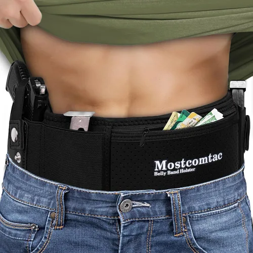 Vista 11 de Mostcomtac Funda de banda para el vientre para hombres y mujeres, funda de neopreno transpirable, cinturón táctico de múltiples bolsillos