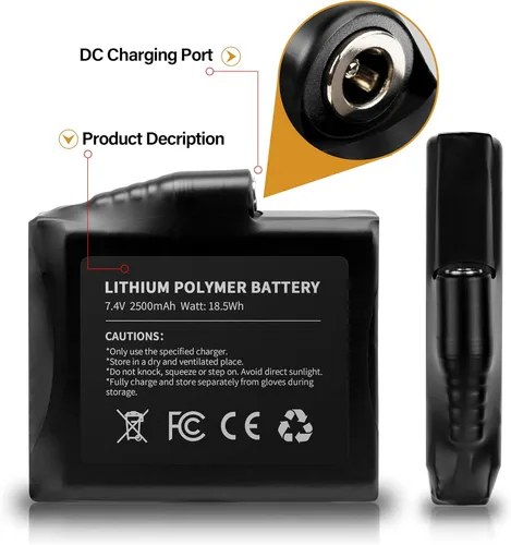 Vista 4 de Baterías recargables de iones de litio de 7.4 V 2500 MAH/3000 MAH para guantes térmicos (2 unidades incluidas)