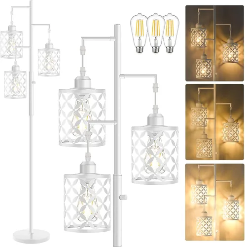 Vista 12 de Lámpara de pie regulable de 68 pulgadas, lámpara de pie de granja con elegante jaula de metal, lámparas de pie industriales de árbol alto para sala