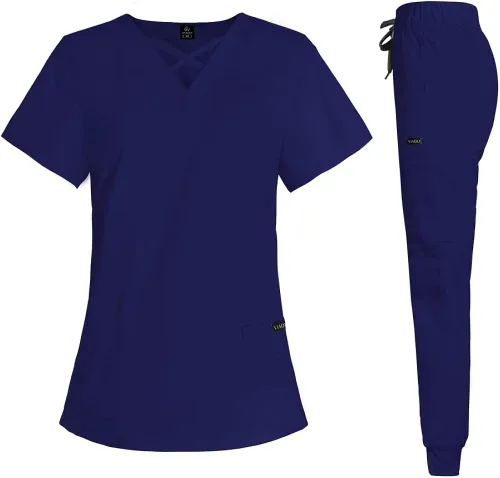 VIAOLI Conjunto de ropa quirúrgica moderna con cuello en V y pantalones deportivos de 8 bolsillos para mujer, uniforme atlético de enfermería, ropa