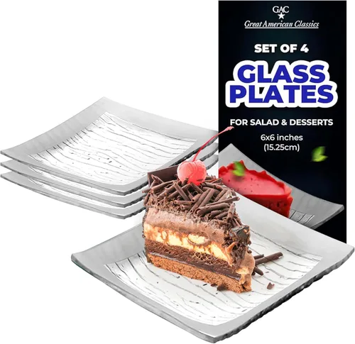 Vista 8 de Platos de postre de vidrio templado, elegantes platos cuadrados de 6 pulgadas, platos modernos para aperitivos, ensaladas y dulces, duraderos, aptos