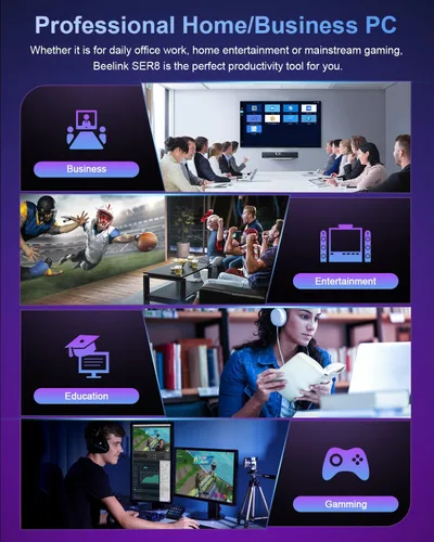 Vista 9 de Beelink SER8 Mini PC AMD Ryzen 7 8745HS, 32GB DDR5-5600MHz 1TB PCIe4.0 SSD, AMD Radeon 780M Graphics 12core 2600MHz Gaming PC, USB4.0Triple