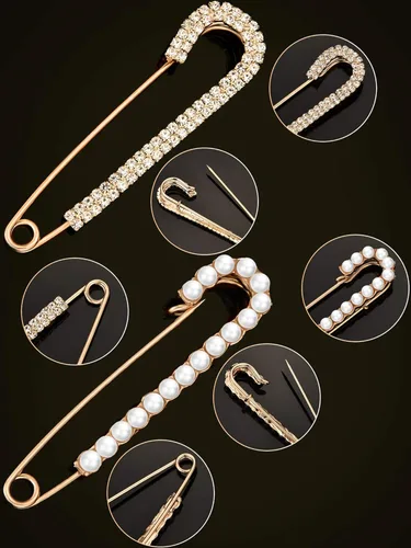 Vista 2 de Boao Broche para mujer, broches de chal, broches de cristal sintético y perlas, broches de seguridad, clips de camisa de vestir para mujer, 2
