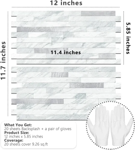 Vista 7 de STICKGOO 20 Hojas Azulejos Adhesivos Despegar y Pegar para Salpicadero, Azulejos Adhesivos para Salpicadero de Cocina y Baño, Aspecto Blanco Volakas