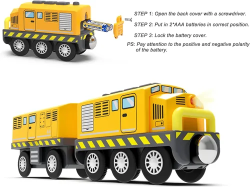 Vista 5 de Train Toys - Tren a pilas para pistas de madera, tren de locomotora motorizado compatible con Thomas, Brio, Chuggington