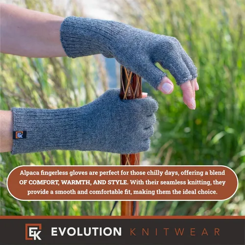 Vista 5 de Alpaca Knit Fingerless Gloves for Women - Super Soft Baby Alpaca - Made in the USA - Small