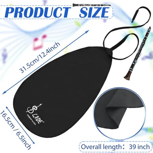 Vista 2 de Yinder 4 piezas paño de limpieza para clarinete, paño de limpieza para tubo interior, adecuado para piccolo, flauta, saxo, saxofón (negro)