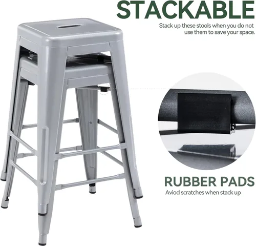 Vista 131 de Taburete Vogue Furniture Direct de 24 pulgadas, taburete de metal sin respaldo, taburete alto para encimera de interior o exterior con asiento