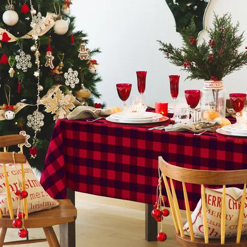 Vista 5 de Hiasan - Mantel impermeable a cuadros para comedor y día de campo Rojo y negro
