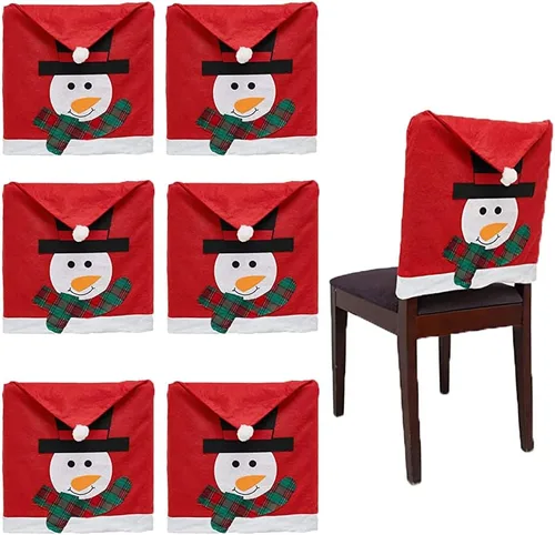 Vista 9 de Phedrew 6 piezas de fundas para sillas de Navidad, fundas para sillas de comedor de Navidad, sombrero de Papá Noel, fundas para respaldo de silla